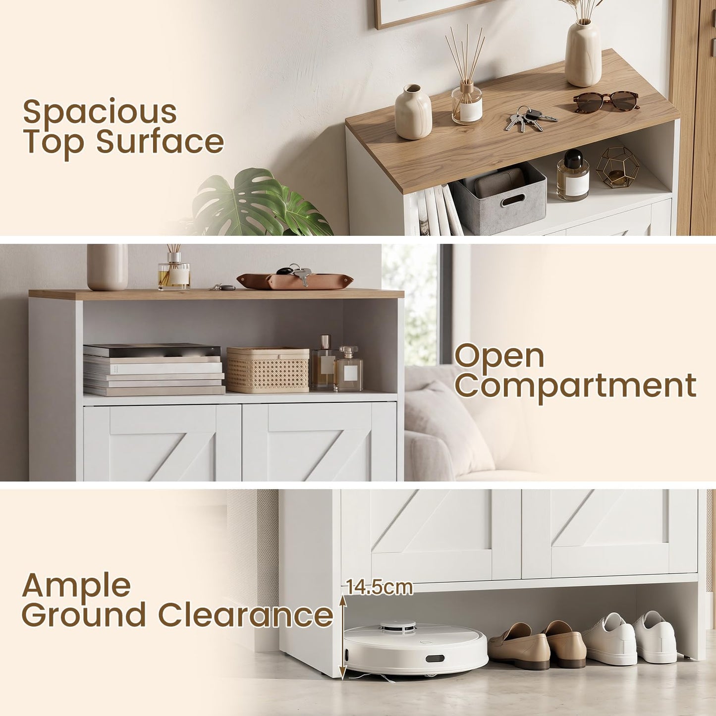 Shoe Cabinet with 2 Barn Doors and Adjustable Shelves for Entryway