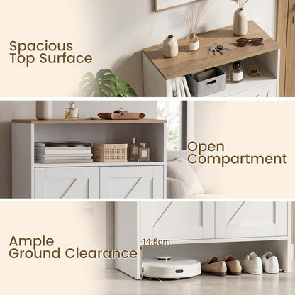 Shoe Cabinet with 2 Barn Doors and Adjustable Shelves for Entryway