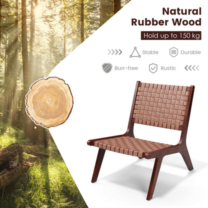 Set of 2 Woven Leather Accent Chairs with Wood Frame