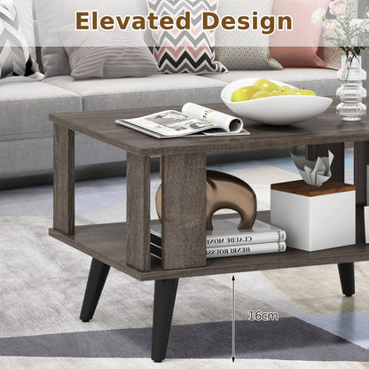 Wooden Industrial Coffee Table with Storage Shelf for Home Office