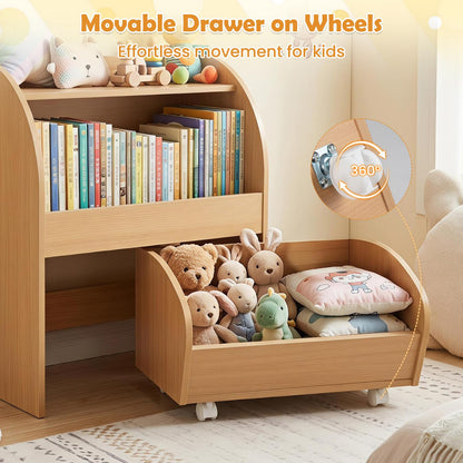 Toy Storage Organizer, Kids Bookcase with Movable Drawer