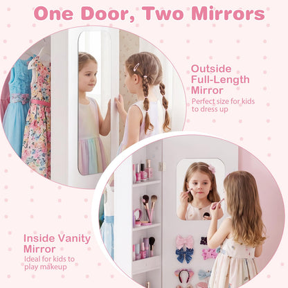Kids Dress Up Storage, Wooden Children Wardrobe with Mirrors