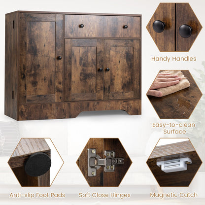 Storage Cabinet with 3 Doors, 3-Tier Side Rack & Lockable Wheel