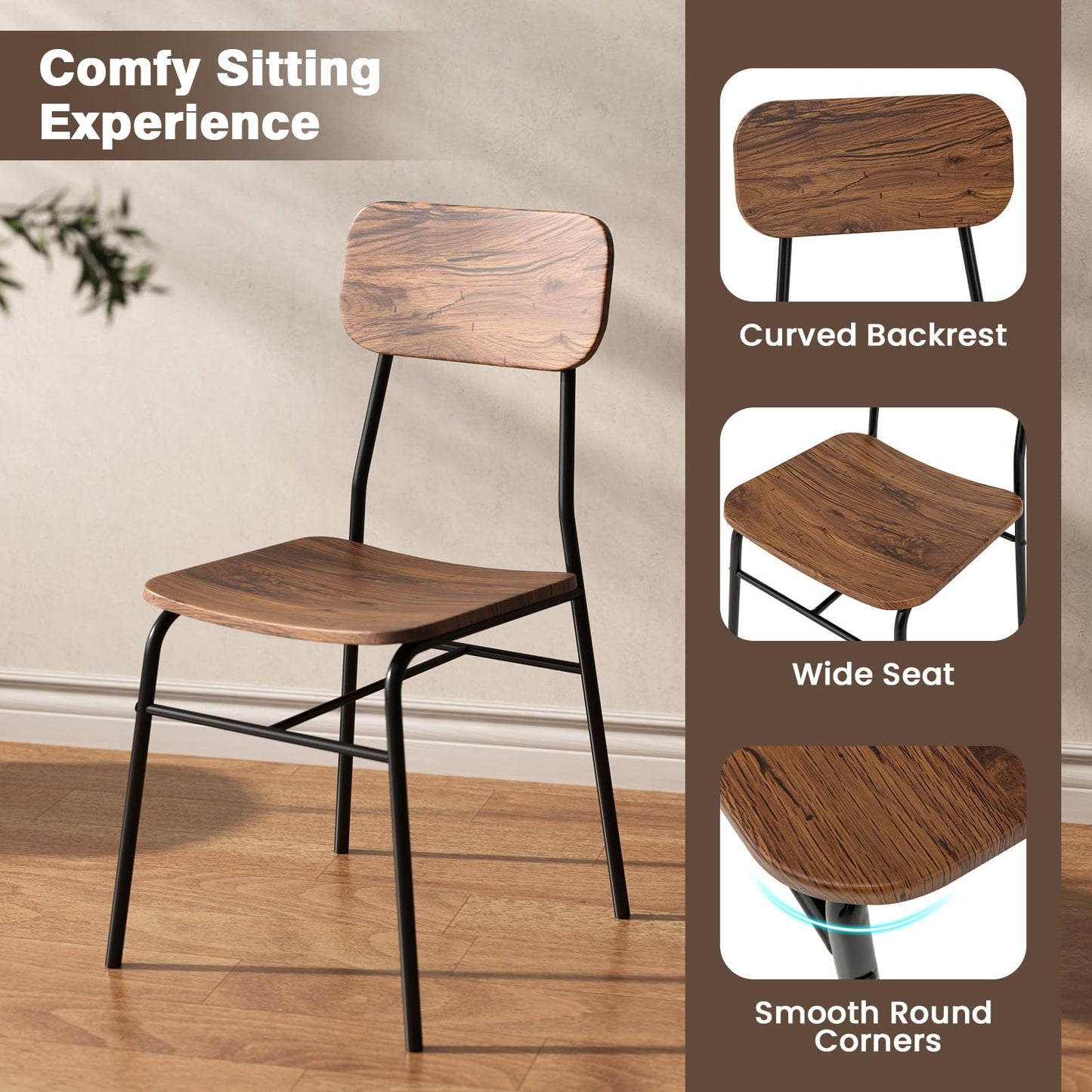 Rectangular Breakfast Kitchen Table Set with 4 Chairs and Storage Rack