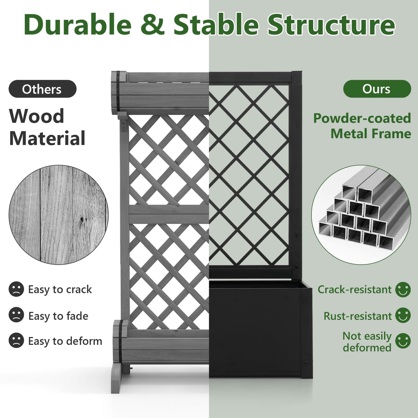 112CM Metal Planter Box with Trellis for Climbing Plants
