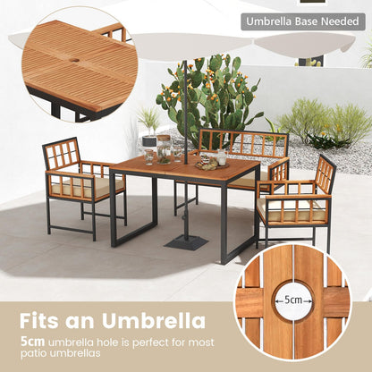 4 Pieces Acacia Wood Patio Dining Set with 1 Rectangular Table