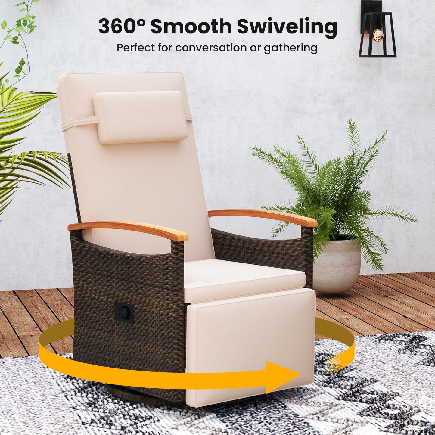 360 Degree Swivel Garden Recliner Chair with Adjustable Backrest & Footrest