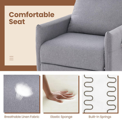 Linen Fabric Push Back Recliner Armchair with Adjustable Backrest and Footrest