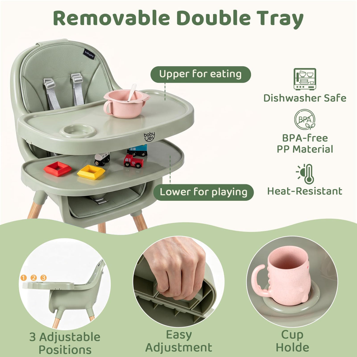 High Chair for Babies and Toddlers, for 6-36 Months
