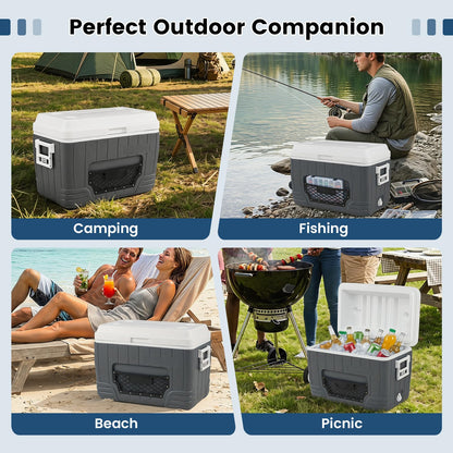 Cup Holders, Drain Plug & Mesh Storage Pocket, Portable Molded Leak-Proof Hard Cooler for Camping