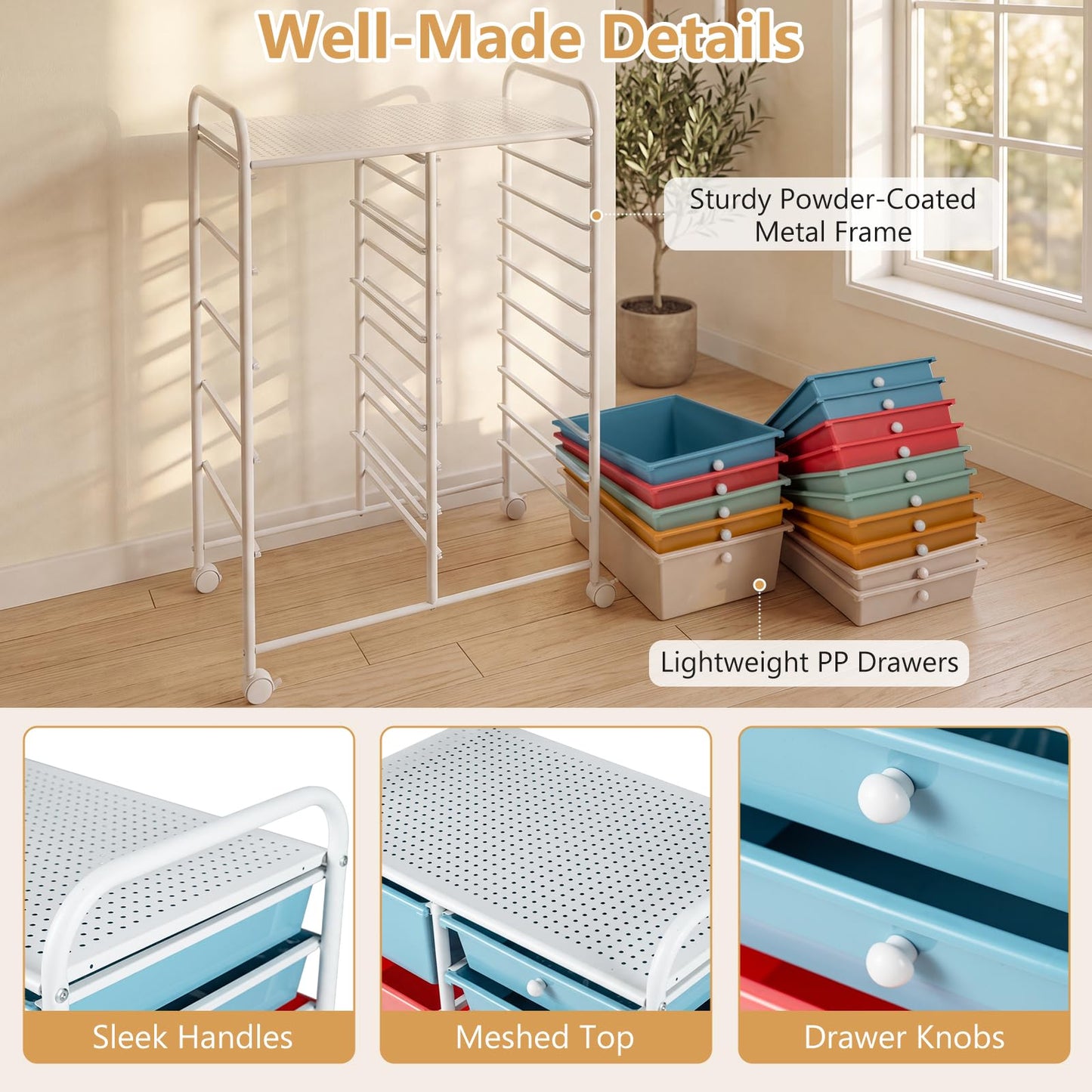 15 Drawers Storage Trolley, Home Office Stationary Rolling Cart