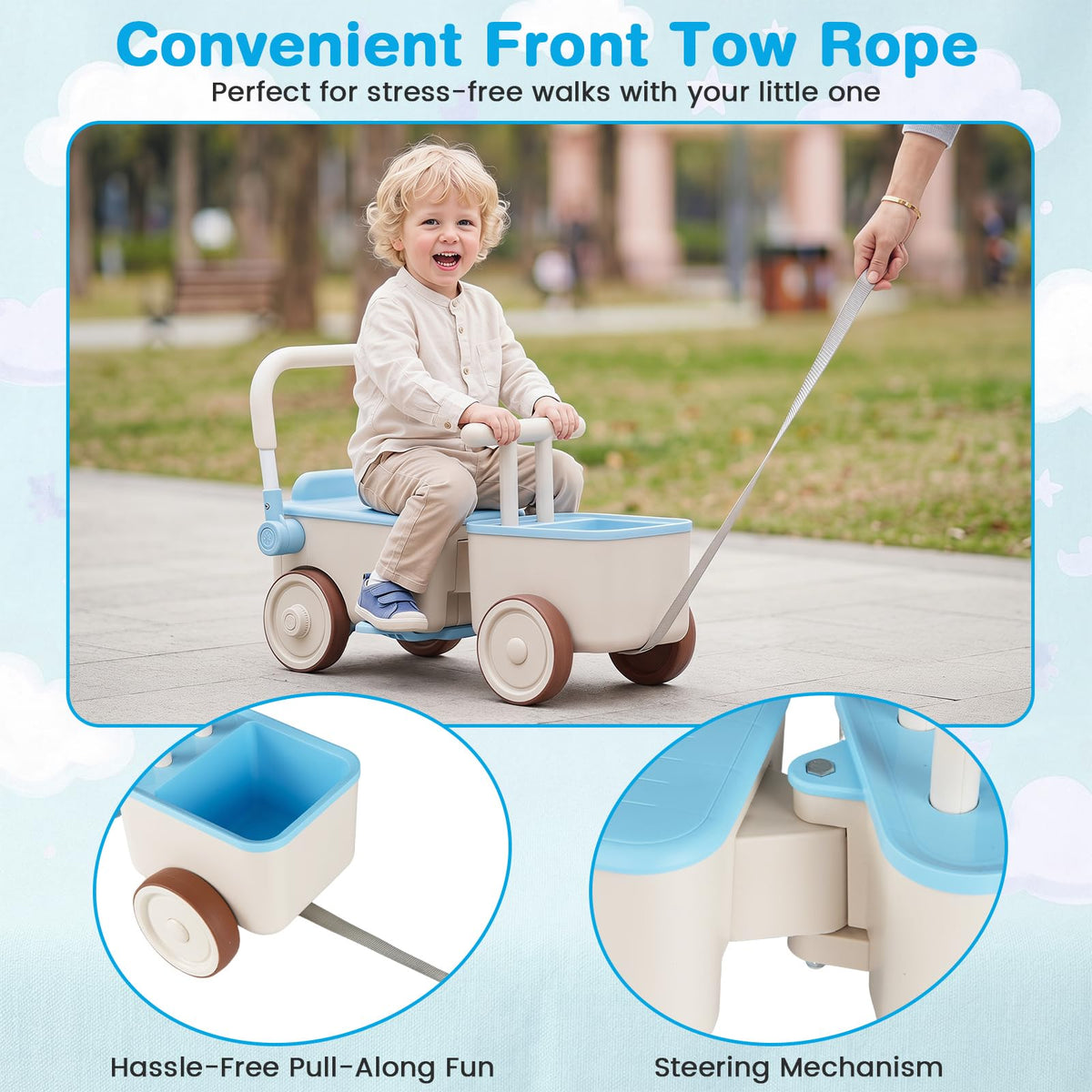 3-in-1 Kids Ride On Push Car with Foldable Push Handle and Storage Basket
