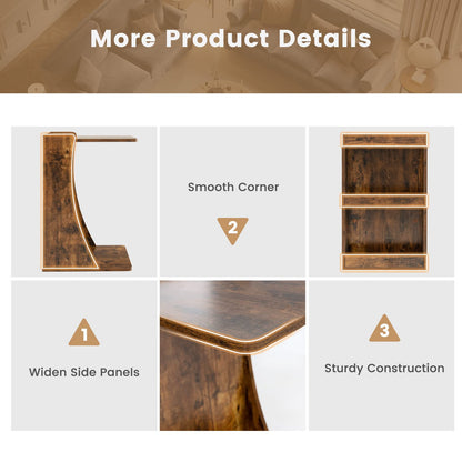 C-Shaped Side Table with Storage Shelf for Bedroom and Living Room