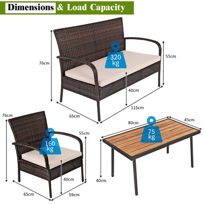 Giantex Garden Furniture Set 4 Piece Patio Conversation Set with Loveseat Coffee Table and 2 Armchairs