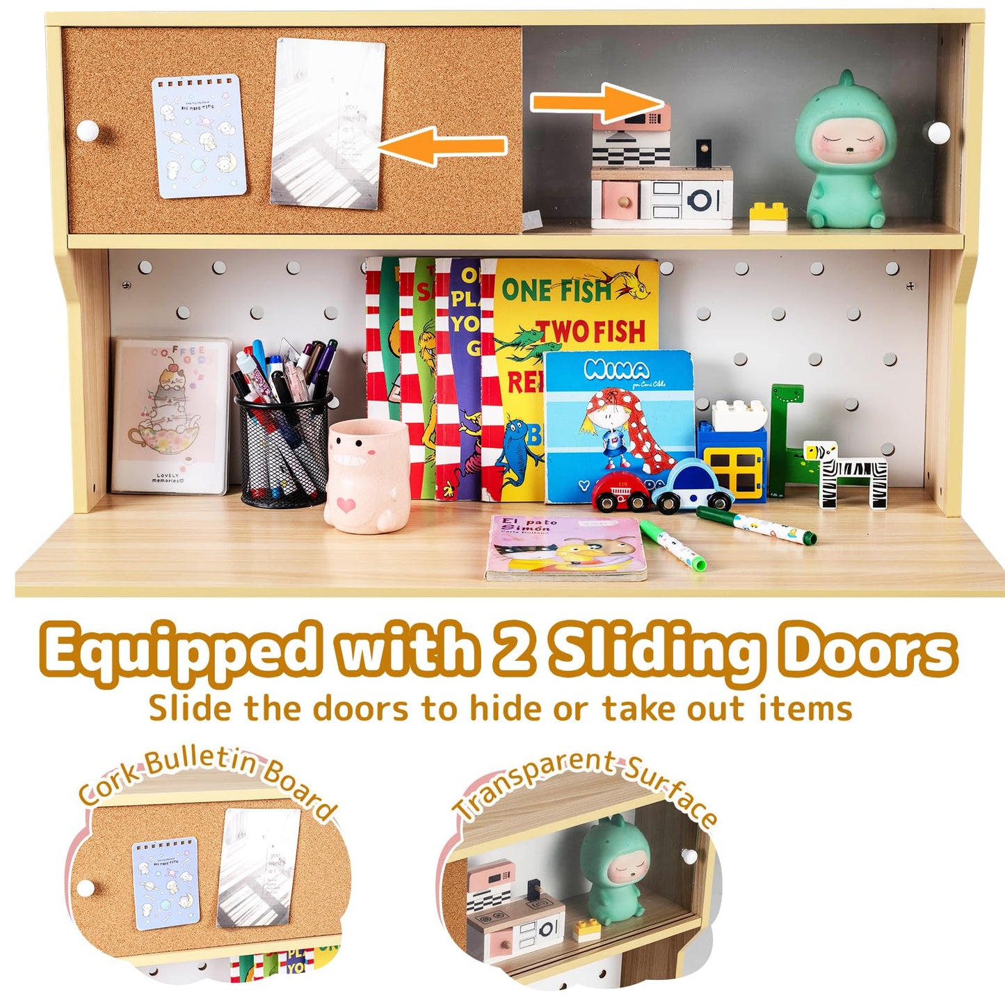 Wooden Kids Desk and Chair Set, Children Table and Chair with Pegboard