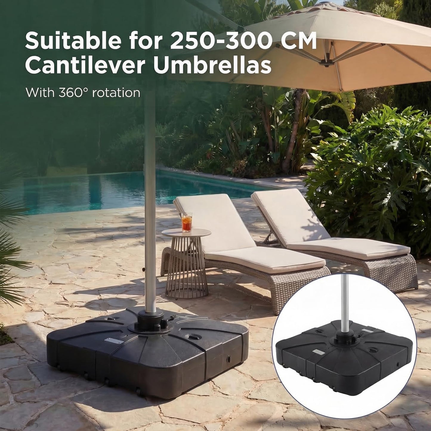130 kg/170 kg Outdoor Cantilever Umbrella Base with Wheels Heavy-Duty Offset Patio Umbrella Stand