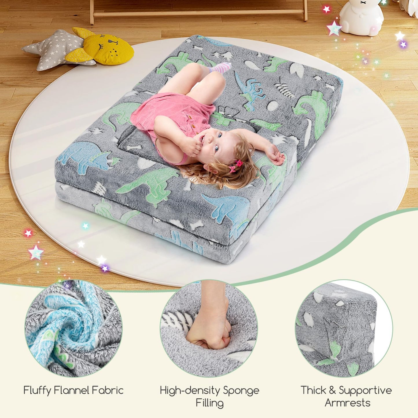 Toddler Play Couch with Machine Washable Cover and High-density Foam Filling