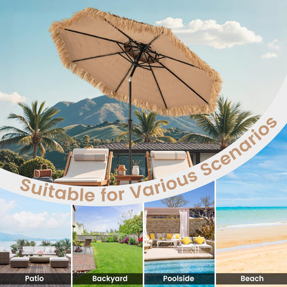 Thatched Tiki Parasol, Tilt Adjustment Hawaiian Patio Beach Umbrella