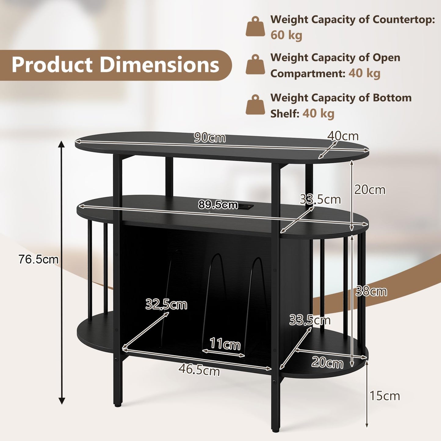 LED Record Player Stand with Charging Station