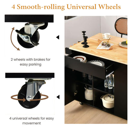GiantexUK Kitchen Island, Extendable Rolling Serving Cart with Drawer, 2 Door Cabinet