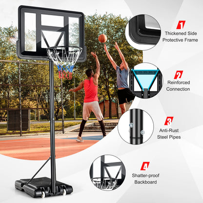 Portable Basketball Hoop with 1.35-3.05m Adjustable Height