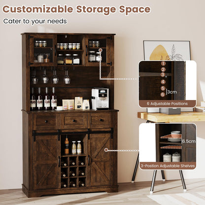 184cm Tall Buffet Storage Cabinet with Wine Rack for Pantry Dining Room