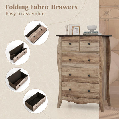 Farmhouse Chest of Drawers with 5 Folding Fabric Drawers and Anti-tipping Kit