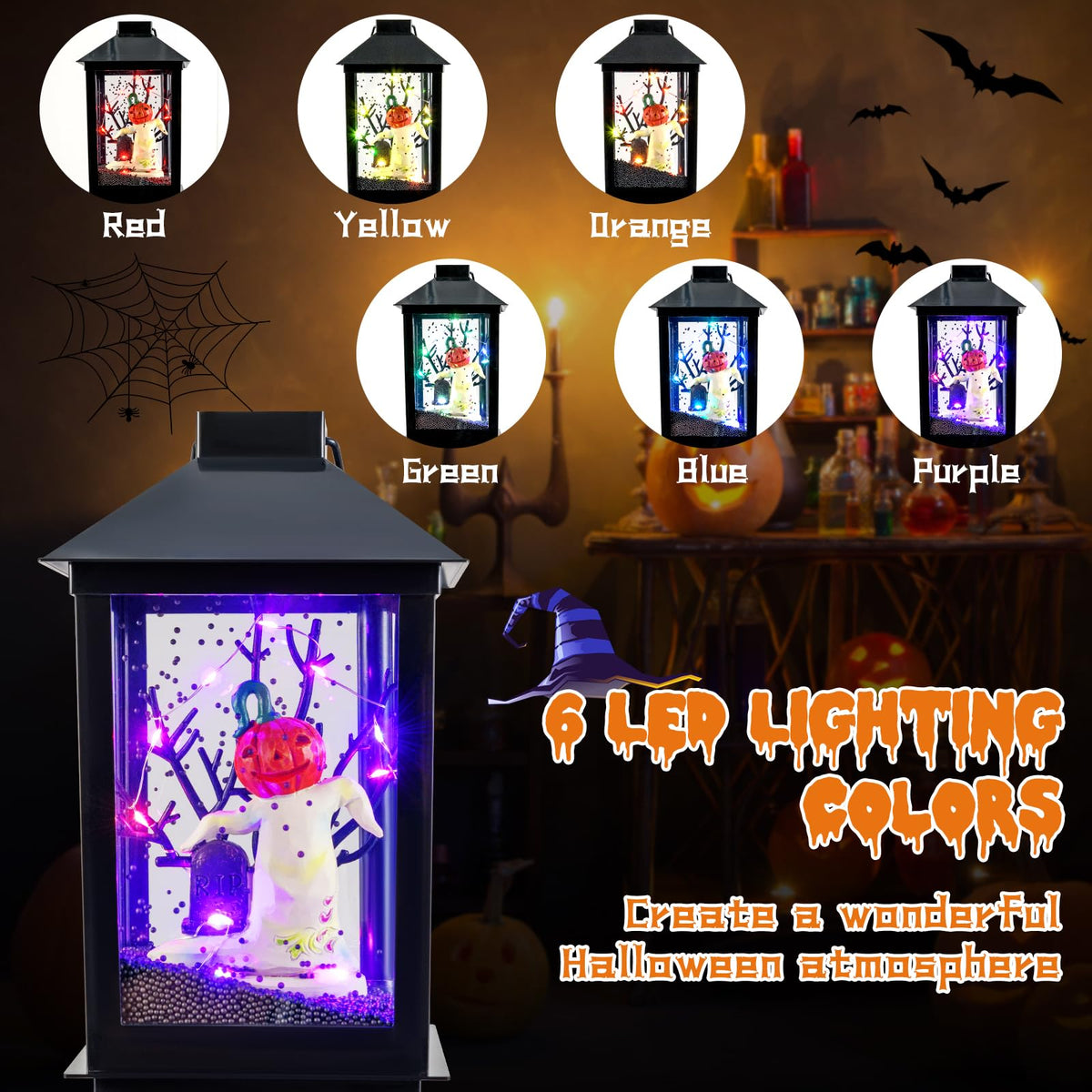 155 cm Halloween Lamp Post Sound-Activated with Black Snowy Effects