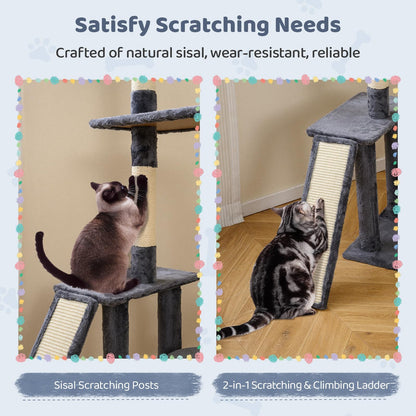 Cat Tree, 136cm Tall Multi-Layer Cats Tower with 2 Padded Perches