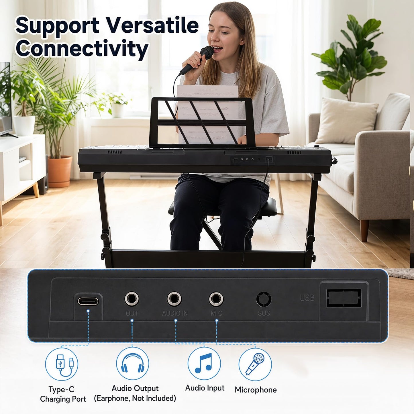 61 Key Digital Piano Keyboard, Electric Piano with Adjustable Stand