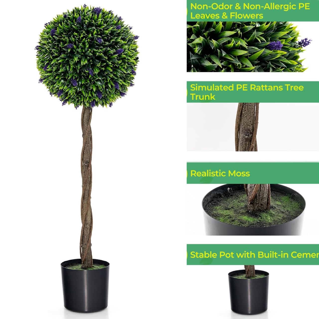 115 CM Artificial Boxwood Topiary Tree Fake Lavender Ball Plant