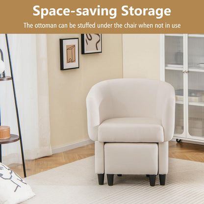 Upholstered Velvet Barrel Chair Modern Club Chair with Ottoman