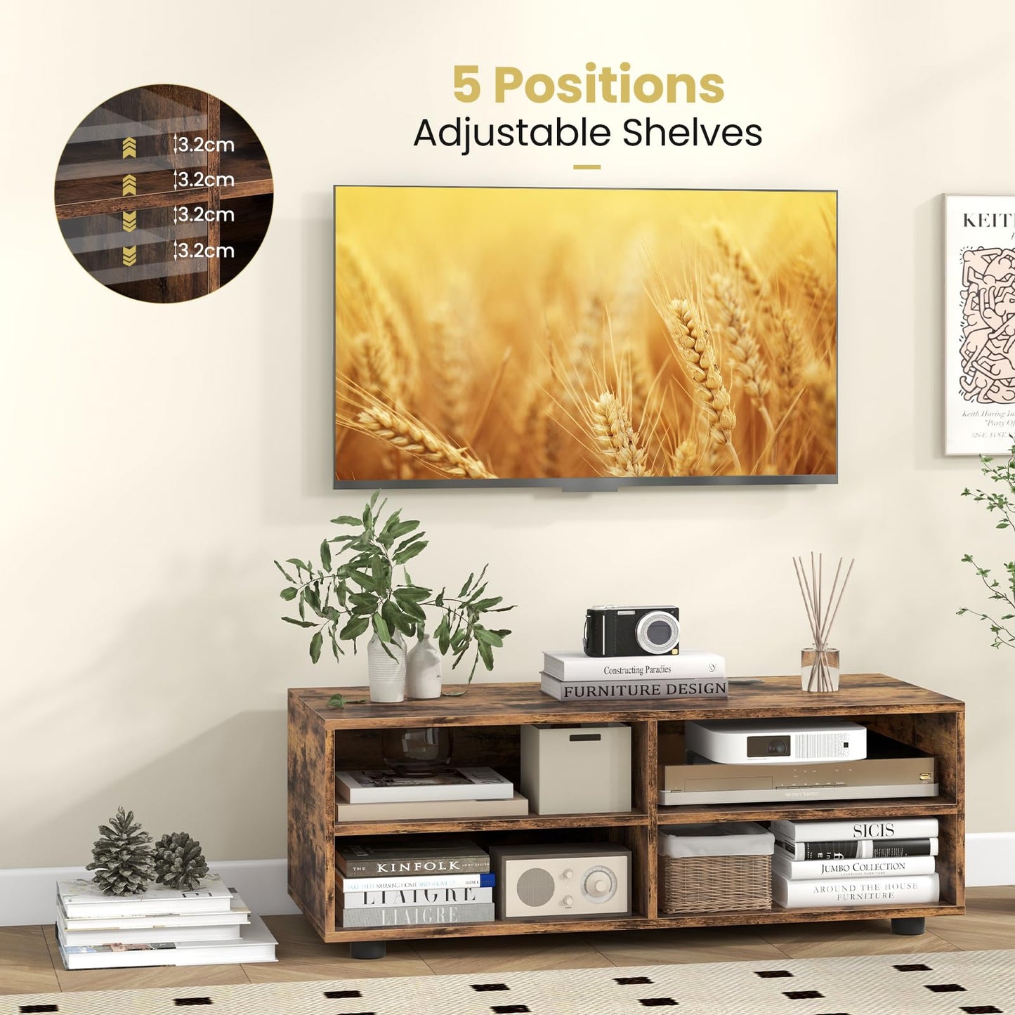 TV Stand for TVs up to 40", Wooden TV Cabinet Media Entertainment Center, 4 Cubes