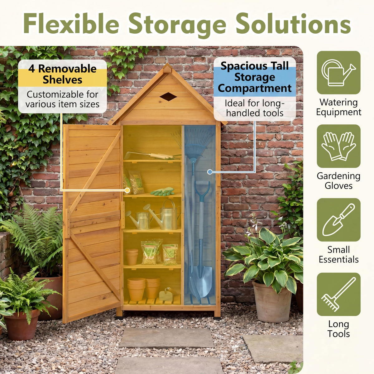 GiantexUK Wooden Garden Shed, Tool Storage Cabinet with 5 Shelves