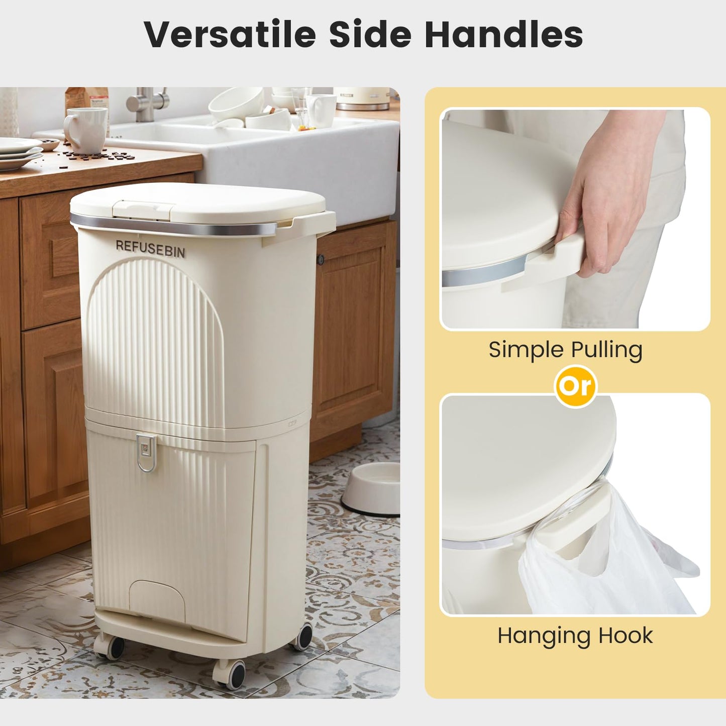 Recycling Bins, 38L Dry and Wet Separation Trash Can with 3 Compartments