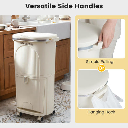 Recycling Bins, 38L Dry and Wet Separation Trash Can with 3 Compartments