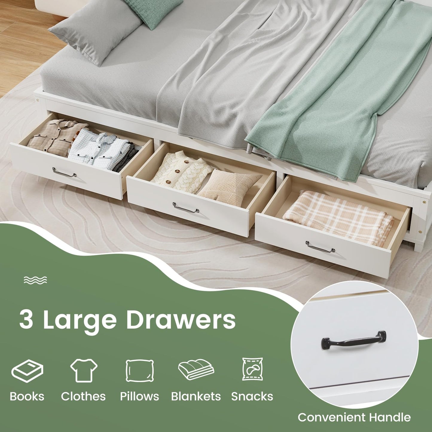 Daybed Frame with 3 Storage Drawers