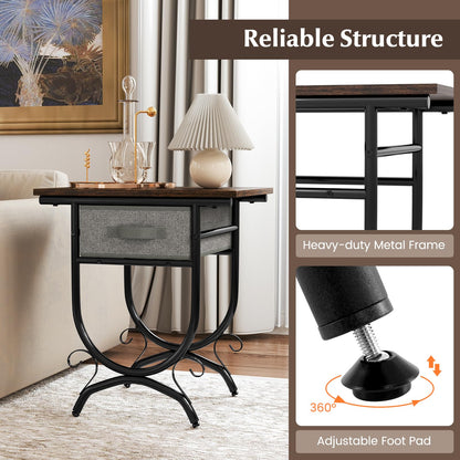 2 Tier Industrial Bedside Table with Fabric Drawer and Wood Top