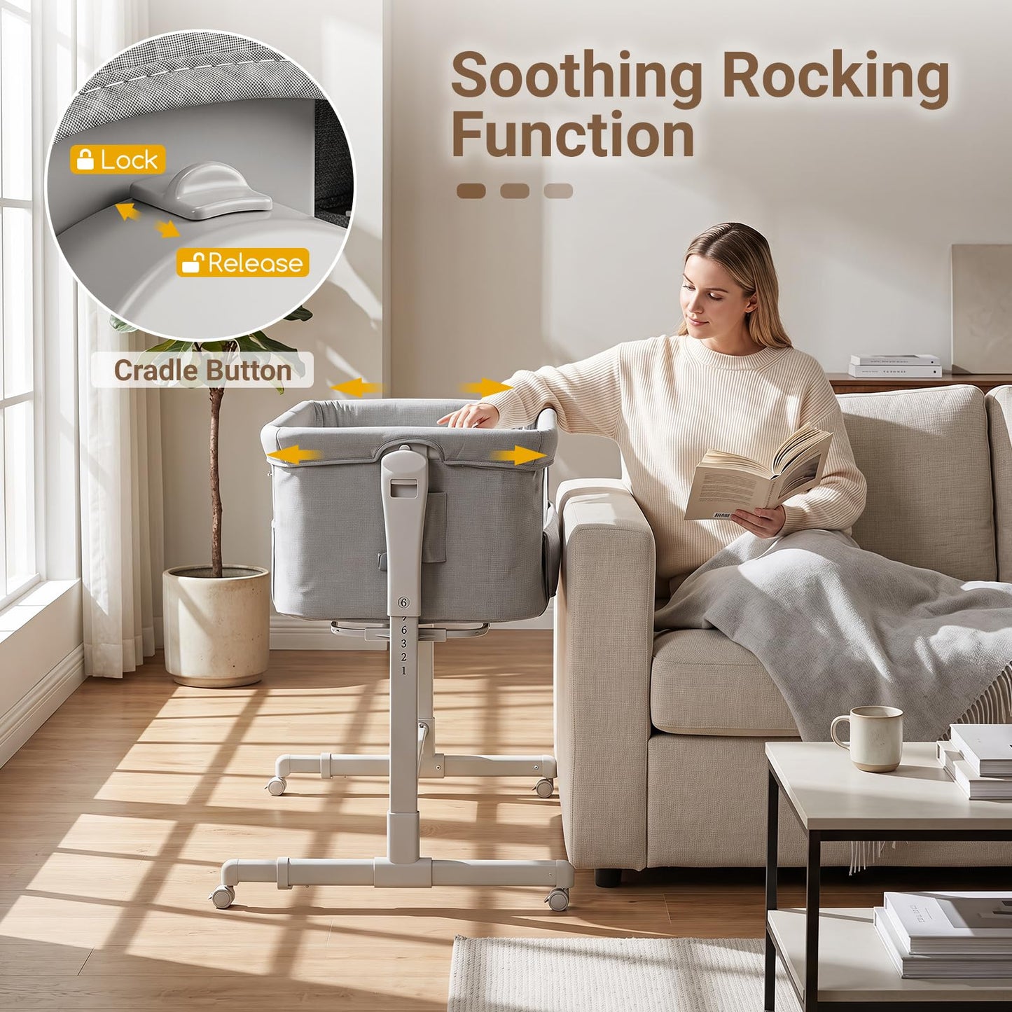 3-in-1 Baby Crib Height-Adjustable Bedside Crib with Castors