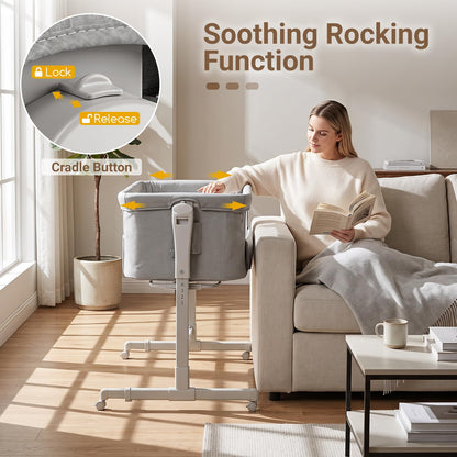 3-in-1 Baby Crib Height-Adjustable Bedside Crib with Castors