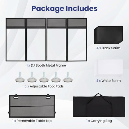 Portable DJ Booth with Black/White Scrims, Mesh Table & Carry Bag
