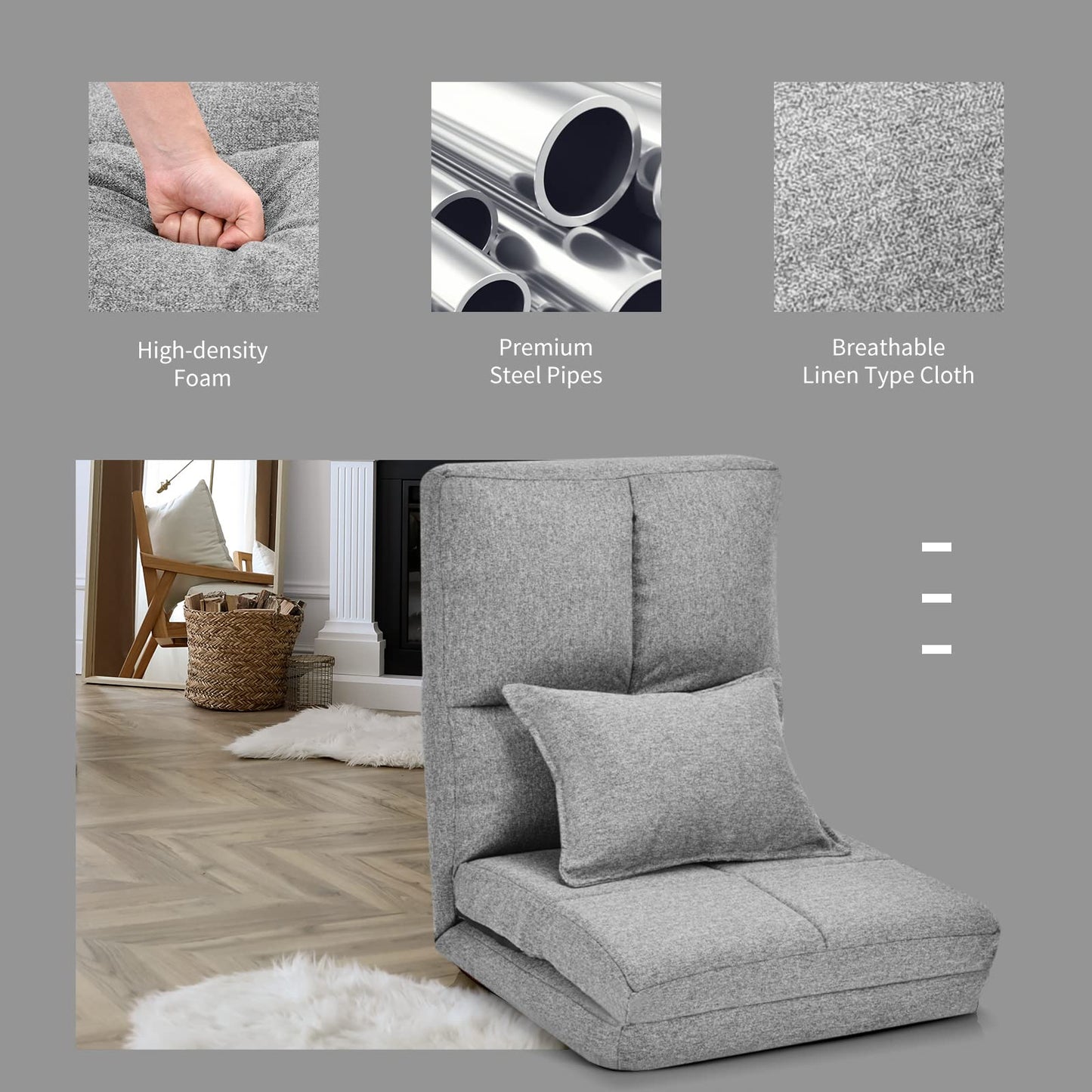 Folding Lazy Floor Sofa Bed with Pillow