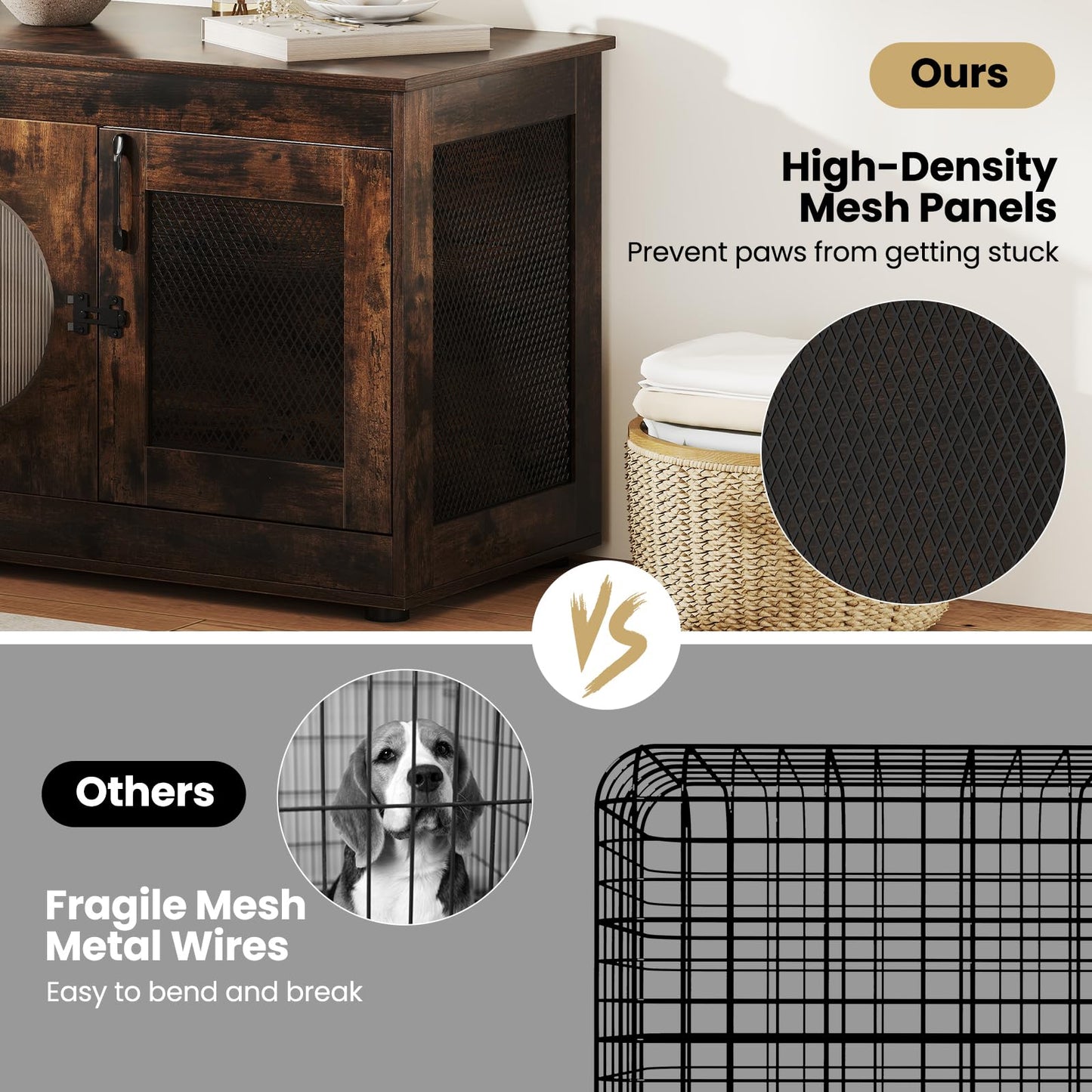 Dog Crate Furniture with Metal Mesh & Translucent Window for Small Medium Dogs