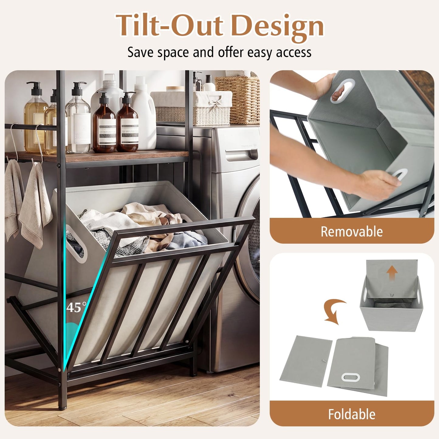 2-Tier Laundry Hamper with Tilt-out Basket & Removable Bag for Bathroom