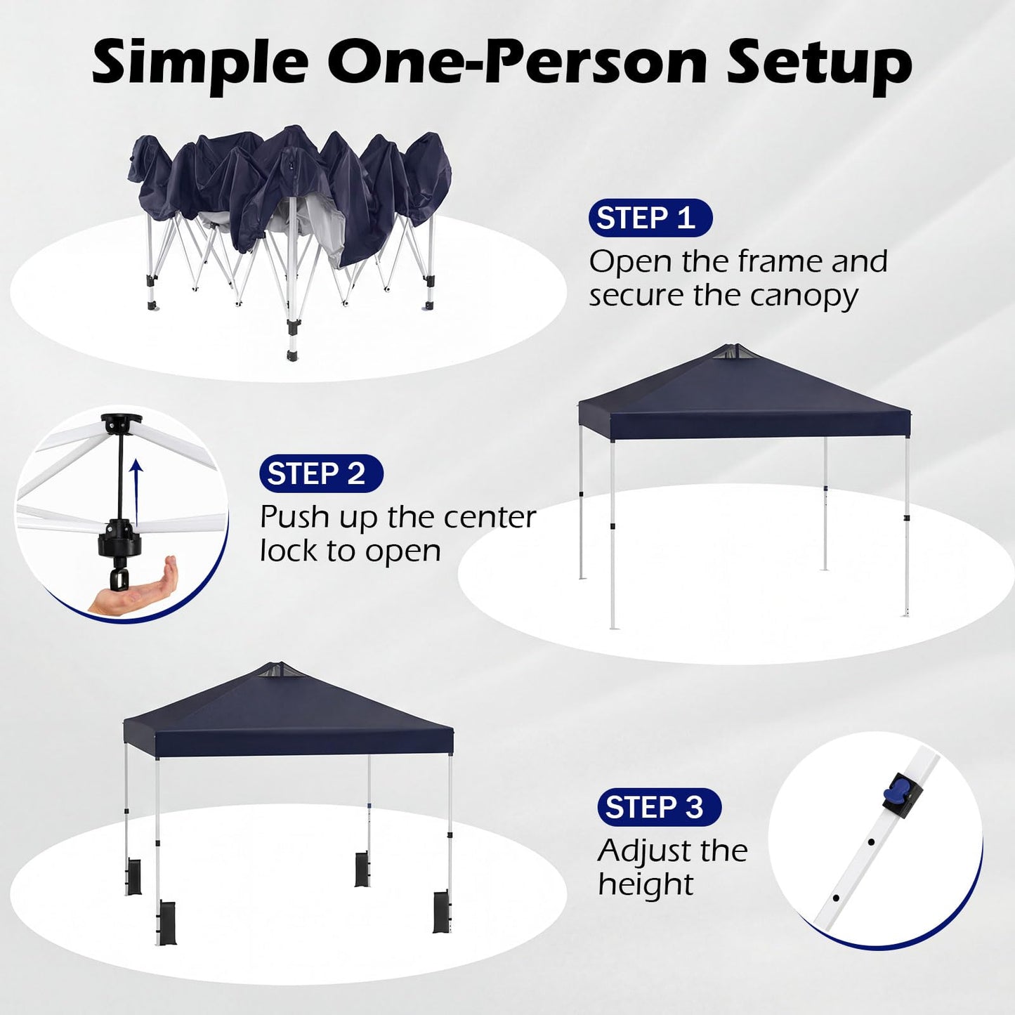 300 x 300 cm Pop up Canopy Tent 1 Person Easy Setup Gazebo Shelter with 1 Button Push