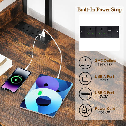Computer Desk with Power Strip 120 CM Study Writing Desk with Bookshelf