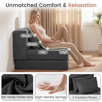 Folding Sofa Bed, 3-in-1 Convertible Sleeper Chair Futon Couch Bed with 2 Pillows