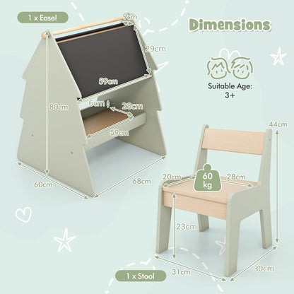 2 in 1 Double sided Kids Art Easel with Stool and Paper Roll Holder