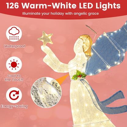 Pre-lit Christmas Angel, 3D Glittered Angel with LED Lights