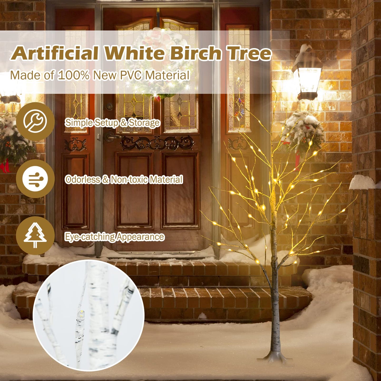 Silver Christmas Twig Tree with Warm White LED Lights for Indoor Decoration
